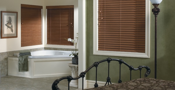 Venetian blinds on the window frame