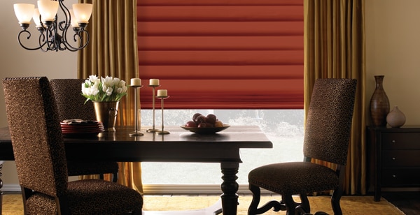 stylish roman blind and drapes in a Vermont dining room