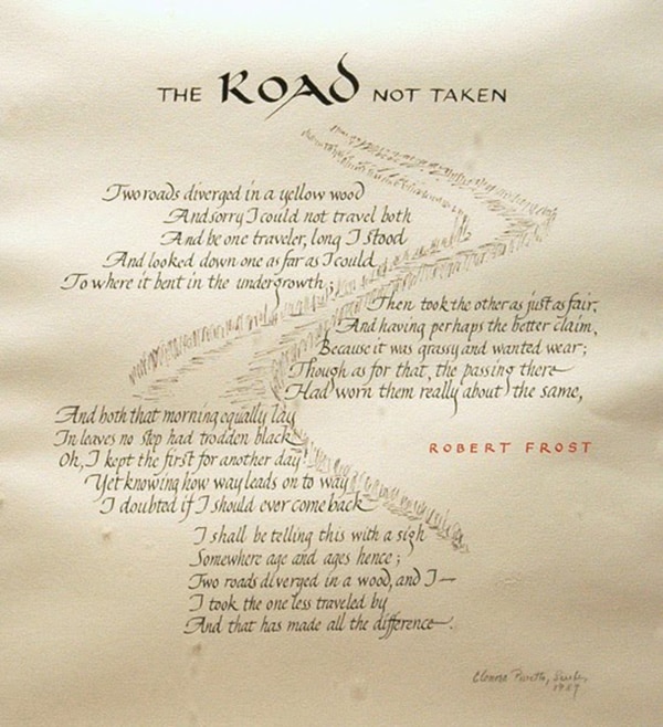 Our Thanksgiving Poem - The Road Not Taken By Robert Frost, Two roads diverged in a yellow wood, And sorry I could not travel both And be one traveler, long I stood And looked down one as far as I could To where it bent in the undergrowth; Then took the other, as just as fair, And having perhaps the better claim, Because it was grassy and wanted wear; Though as for that the passing there Had worn them really about the same, And both that morning equally lay In leaves no step had trodden black. Oh, I kept the first for another day! Yet knowing how way leads on to way, I doubted if I should ever come back. I shall be telling this with a sigh Somewhere ages and ages hence: Two roads diverged in a wood, and I—I took the one less traveled by,And that has made all the difference., Source: Pinterest Our Thanksgiving Poem - The Road Not Taken By Robert Frost, Two roads diverged in a yellow wood, And sorry I could not travel both And be one traveler, long I stood And looked down one as far as I could To where it bent in the undergrowth; Then took the other, as just as fair, And having perhaps the better claim, Because it was grassy and wanted wear; Though as for that the passing there Had worn them really about the same, And both that morning equally lay In leaves no step had trodden black. Oh, I kept the first for another day! Yet knowing how way leads on to way, I doubted if I should ever come back. I shall be telling this with a sigh Somewhere ages and ages hence: Two roads diverged in a wood, and I—I took the one less traveled by,And that has made all the difference., Source: Pinterest