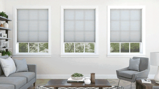 rotating image of different window treatments from Blindsgalore