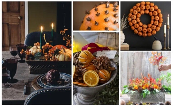 An array of decorative seasonal autumn objects