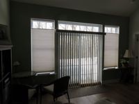 Bali® S-Shape Vertical Blinds, Presidential Fog & Bali TopDown/Bottom Up Diamond Cell Shades.