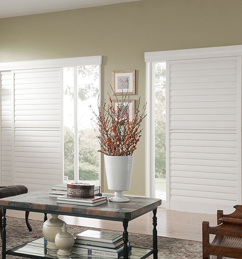 Blindsgalore Faux Wood Sliding Shutters: 2 1/2" Louvers